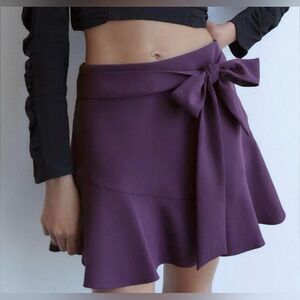Zara Purple Bermuda Pleated Skort with Belt Size M